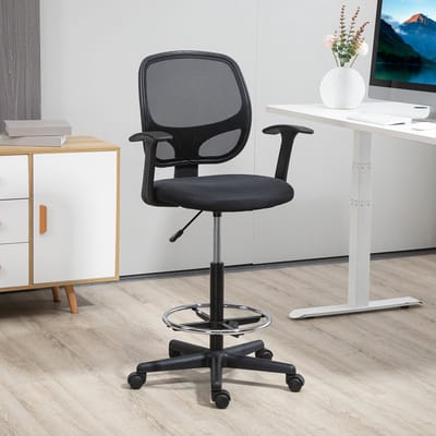 MODFU Bureaustoel - Verstelbare Zithoogte En Voetring - Modern - Schuim En Zwart - 60 x 56 x 110-132 cm