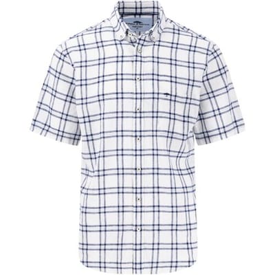 Fynch-Hatton Overhemd Pure Linnen Classic Duo Check Button-Down Wit-Navy / male