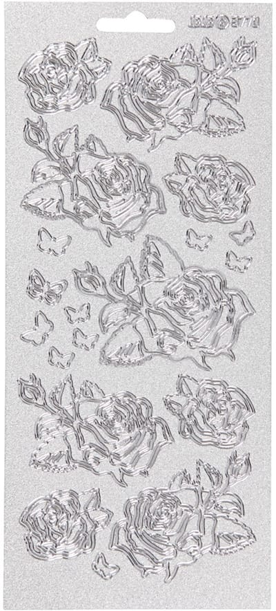 Stickers, rozen, vel 10x23 cm, zilver, 1 vel