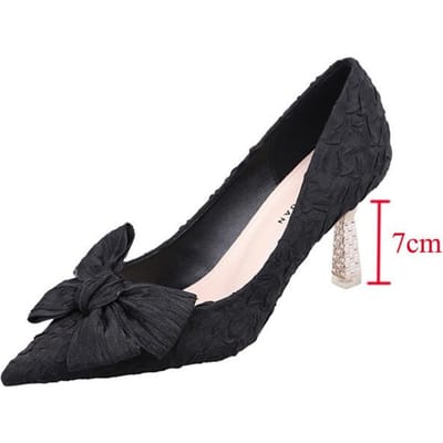 Groene Zijde Strik Hoge Hakken Pumps Voor Vrouwen Sexy Puntige Neus Metalen Naaldhakken Bruiloftsfeest Schoenen Vrouw Lente Bombas 37 zwart