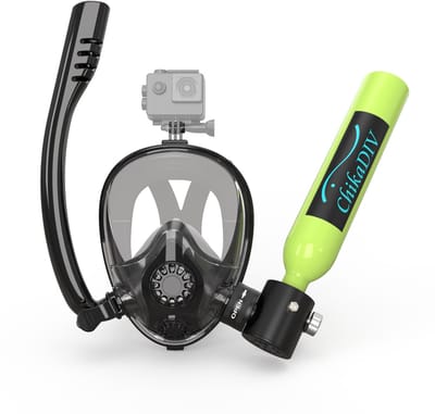 Mini Duikfles Set-Duiktank Met Volgelaatsmasker-0,5 L-200 Bar-Lichtgevende Manometer-Snorkelen En Ondiep Duiken-Ø 6 X 36,5 Cm-Zwart