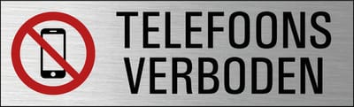 Telefoons verboden deurbordje met zelfklevende strip