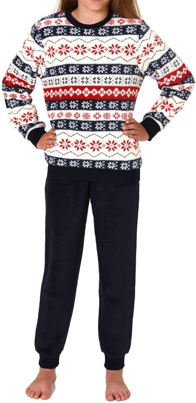 Unisex-kinderpyjama met lange mouwen en manchetten in Noorse look in koraalfleece