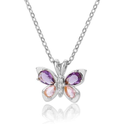 Kristallen Vlinder Kettingen Voor Vrouwen Roestvrij Staal Kristal Paarse Vlinder Bedel Ketting Choker Ketting Esthetische Sieraden Cadeau 45cm white