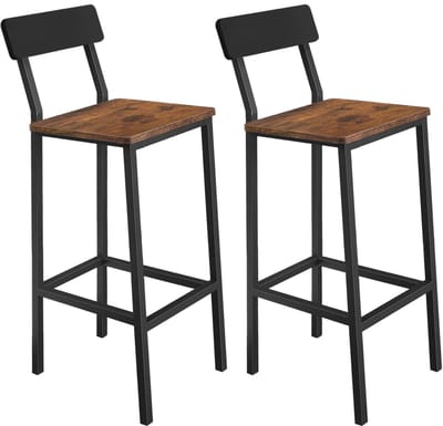 BEGRYF Set van 2 Barkrukken - Rustiek Bruin - Met Rugleuning - Met Voetsteun - 40x29,5x90 cm - Industrieel Design - Houtlook Zitting