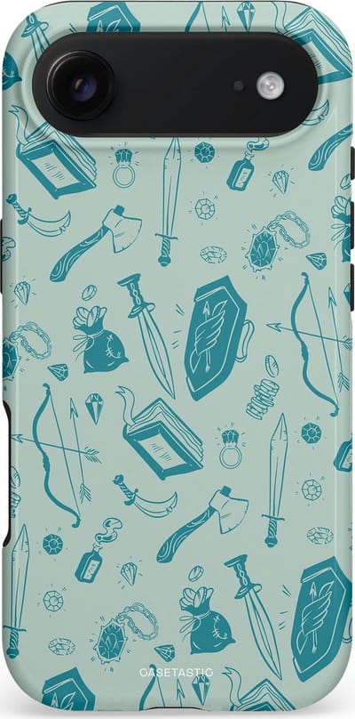 Casetastic hoesje geschikt voor Apple iPhone Air - MagSafe - Dubbellaagse bescherming - Avontuurlijke buit vol wapens - Fashion Case - Zilver Saliegroen Petrol