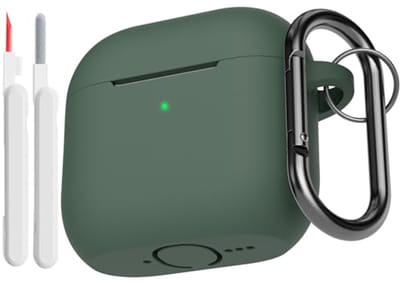 SnelShoppen - Soft Silicone Case voor AirPods 4e Generatie met 3-in-1 Reinigingspen en Carabiner - Schokabsorberend en Volledige Bescherming in Diepgr