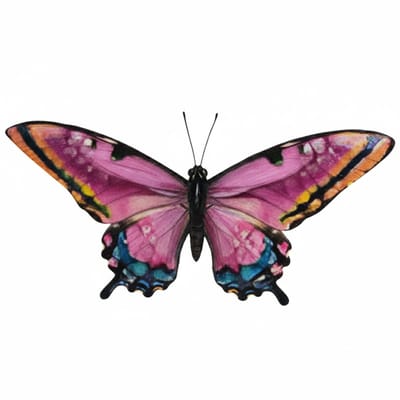 Pro Garden Wanddecoratie vlinder - roze - 49 x 34 cm - metaal - muurdecoratie / schutting / tuin