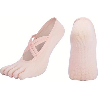 Nouvelles chaussettes de Pilates antidérapantes pour femmes, chaussettes de yoga antidérapantes en silicone à cinq orteils, chaussettes de ballet, de fitness, de sport en coton rose