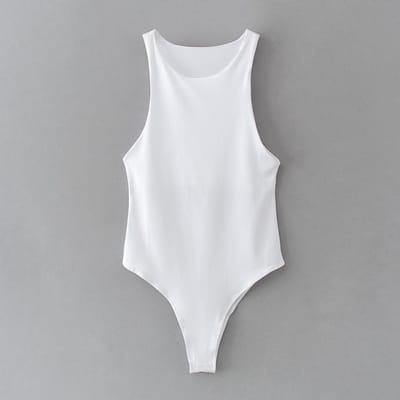 Wow Peach - Casual Ribbed Bodysuit - Ronde Hals - Zomer - Comfort - Sexy - Stijlvol - Wit - Medium