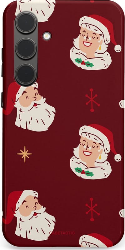 Casetastic hoesje geschikt voor Samsung Galaxy S24 Plus - Dubbellaagse bescherming - Mr. & Ms. Santa - Kerst - Fashion Case - Bordeaux Lichtgrijs Taupe