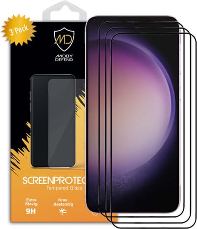 3-Pack MobyDefend Screenprotectors - Geschikt voor Samsung Galaxy S23 - Screensavers Met Zwarte Randen - Gehard Glas