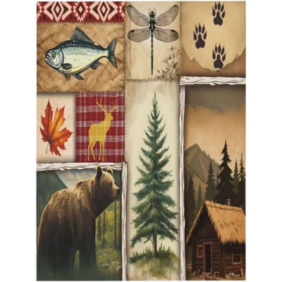 Rustiek Vintage Rechthoekig Tafelkleed - Beer Lodge Eland Hert Vis Libel Esdoornblad Boom Dierlijke Poot Keuken Eetkamer Deksel 90x140cm beige
