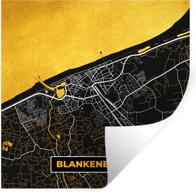 Muurstickers - Sticker Folie - Stadskaart - Gold - Blankenberge - Plattegrond - Kaart - 100x100 cm - Plakfolie - Muurstickers Kinderkamer - Zelfklevend Behang XXL - Zelfklevend behangpapier - Stickerfolie