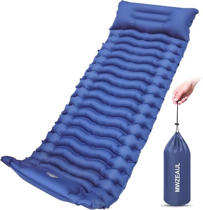 Zelfopblazend Campingmatras met Voetpomp en Kussen - Ultralichte, Waterdichte Luchtmatras voor Kamperen en Trekking