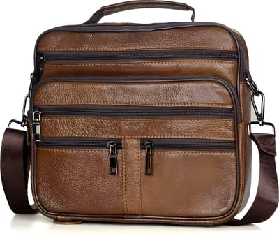 WoYoW® - Heren Lederen Schoudertas - Echt Rundleder - Grote Rits Messenger Bag - Koeienhuid Lederen Handtassen - Bruin