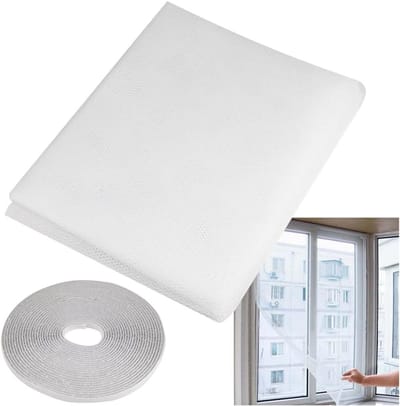 Raamhor - 150 x 200 cm - Universele - Gaas - vliegenscherm - met 1 rollen klittenband en 3 reparatiepatches voor raamhorren - op maat te snijden - Geen Boren en Schroeven - Horgaas - Veelzijdig en Gemakkelijk te Monteren - Wit