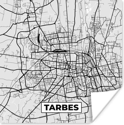 Poster Plattegrond - Tarbes - Stadskaart - Kaart - Frankrijk - 100x100 cm XXL