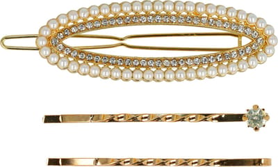 Haarsoires Haarspeld Haarclip 6cm - Ovaal - Parel Strass Steentjes - Goud Wit – Set van 3 - Hair Clip - Decoratieve Haaraccessoire