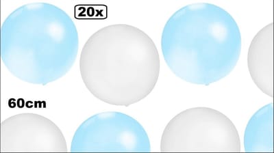 20x Super ballon 60cm blauw/wit - Festival thema feest huwelijk fun verjaardag party ballonnen