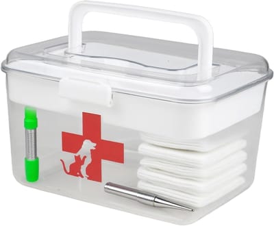 Eerste Hulpdoos voor Huisdieren, 2-laagse Medische Opbergdoos met Handvat, Transparante Reisapotheek voor Dieren, Plastic Organizer voor Honden en Katten