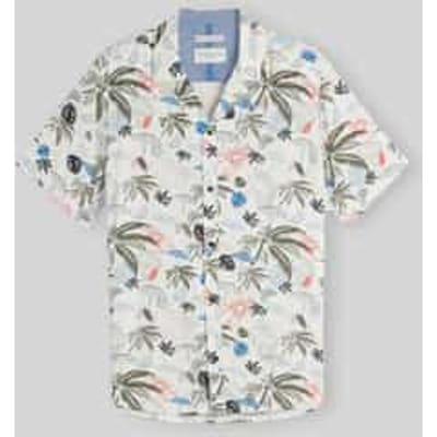 Tom Tailor - Regular fit resort-overhemd met korte mouwen van viscose - Maat S - off white beach design