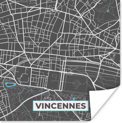 Poster Vincennes - Stadskaart - Plattegrond - Frankrijk - Kaart - 100x100 cm XXL