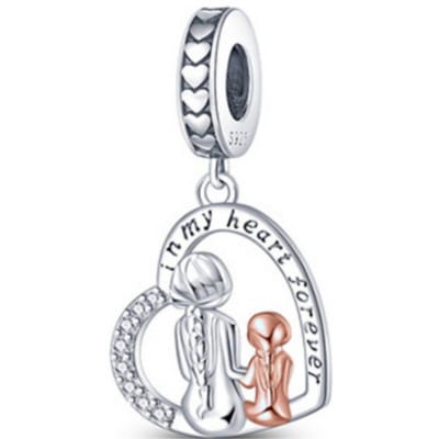 Fler® | Bedel | Past op populaire bedel armbanden (standaard-3mm) | armbandbedel | Moeder en Dochter Hartje Bedel | Hangbedel Charm | 925 sterling zilver | Zirkonia | Roze emaille | Vriendschap, Verjaardagsgeschenk, Cadeau | Valentijn kado
