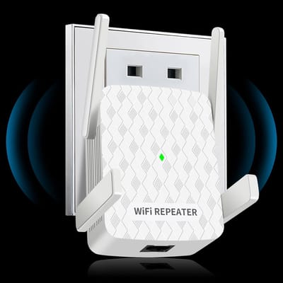 Wifi Versterker - Draadloze Extender - Betere Dekking - Externe Antennes - 9.8 x 9.2 x 8.6 cm - Zwart