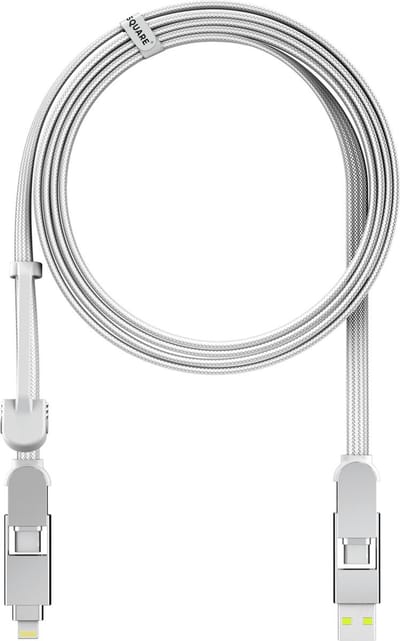 Rolling Square inCharge XL 6-in-1 Snellaadkabel 2 Meter - USB-C, Micro USB & Lightning Oplaadkabel voor iPhone, iPad & Android - Wit