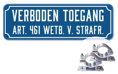 Verboden Toegang bord - old school - Weerbestendig Aluminium - 40x15 cm - Bevestiging: Met paalbeugels Ø48mm