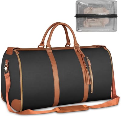 HipWare - Reistas - Vegan Leer & Waterdicht - Weekendtas dames & heren - Zwart/bruin - 52x32x25 cm