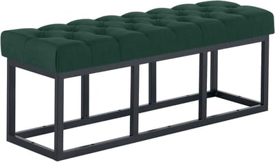 CLP Amun Halbank - Zitbankje met Chesterfield Knoopstiksels - Garderobebank - Bedbankje - Zwart Metalen Frame - 120 cm - groen