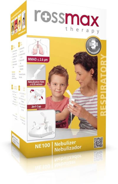 Rossmax NE100 Vernevelaar - Inhalator - Nebulizer - Aerosoltoestel voor Kinderen en Volwassenen - Inhalatieapparaat voor verkoudheid, Astma, Bronchitis, COPD en andere luchtwegaandoeningen - 2in1 Cup - Eenvoudig Schoon te Maken