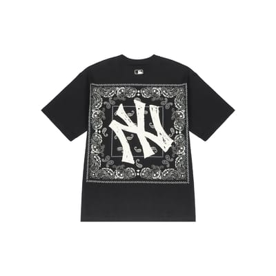 MLB New York Yankees Cashew Bloemen Serie Achterkant Cashew Bloemen Logo Letterprint Amerikaanse Vintage Ronde Hals Korte Mouw T-shirt 3ATS52023-50BKS S black
