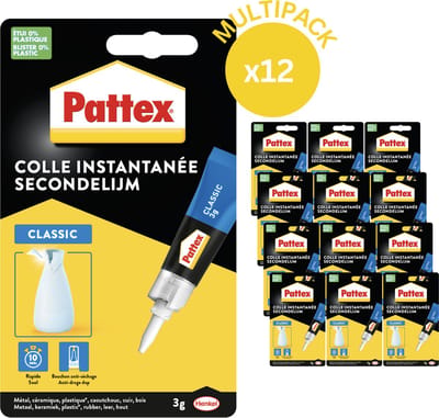 Pattex Classic Secondelijm 12 x 3 g – Vloeibare Cyanoacrylaatlijm – Transparant – Extra Sterk - Sneldrogende Vloeibare Lijm – Voor Kunststof, Metaal en Keramiek
