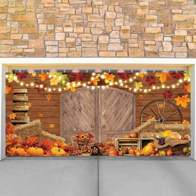 Dailygoods- Garagedeur Banner 400 x 185 cm - Herfst Decoratie - Thanksgiving Backdrop - Kerstfeest Teken - Duurzaam Terileno - Inclusief Ophangkoord - Decoratiebanner
