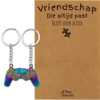 BFF Sleutelhanger voor 2 'Vriendschap die altijd past' - Magnetische Controller - Sleutelhanger set op Cadeau Kaartje - Zilverkleurig met Regenboog effect - Vriendschap Symbool - Pax Amare
