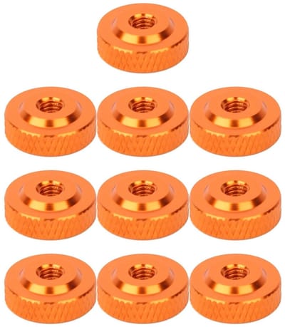Set van 10 Aluminium M4 Draadmoeren met Serrated Rand voor Bevestiging - 14 x 5 cm, Oranje, Duurzaam en Lichtgewicht