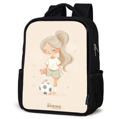 NoBoringSuitcases.com® - Rugzak zwart - Schooltas jongen & meisje - Meisje met een voetbal in beige kleuren - Rugtas voor school - Boekentas kind - Schoolrugzak - Kinderrugzak