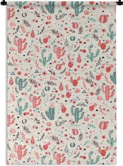Wandkleed - Wanddoek - Cactus - Bloemen - Pastel - Patronen - 60x90 cm - Wandtapijt