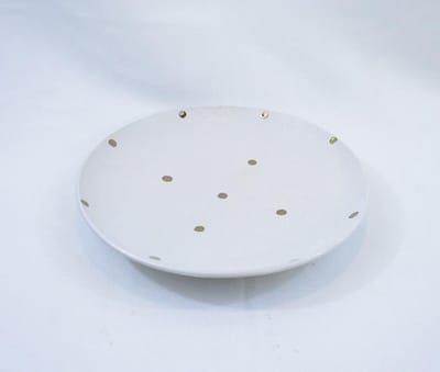 ZoeZo Design - 6 stuks - ontbijtbord - dessertbord - bordjes - ecru met gouden stip - Ø 21 cm