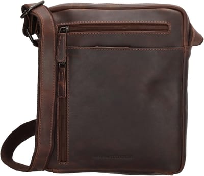 Hide & Stitches Japura Schoudertas Unisex - Crossbodytas met verstelbare schouderband - Tas van 100% Leder met ritssluiting - Donkerbruin