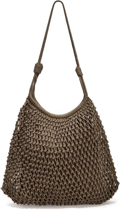 Trendy Gehaakte Schoudertas met Boho-Textuur - Modieuze Handtas voor Dagelijks Gebruik - Elegant Model voor Vrije Tijd en Vakantie - Donkerbruin