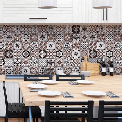 Zelfklevende tegelmuurstickers voor keuken en badkamer - 60 cementtegelstickers, Azulejos Georginato - 60 stickers, 20x20cm