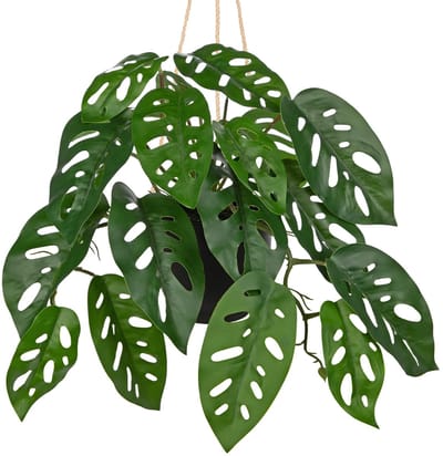 Monstera Kunstmatige hangplanten, 56 cm, hangende kunstplanten zoals echt in pot, decoratieve planten, hangende kunstmonstera voor woonkamer, badkamer, kantoor, hotel, decoratie