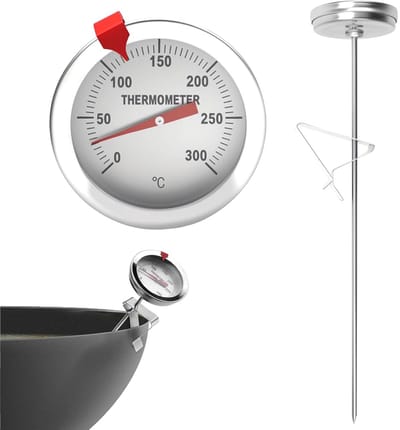 Thijox - 304 Roestvrij Stalen Kookthermometer voor Vloeistoffen en Oliën - 23 cm Lange Sonde met Clip - Kookthermometer tot 300 ℃/572 °F - Vleesthermo