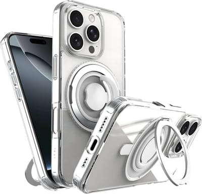 My Case Hoesje – Geschikt voor iPhone 16 Pro - Geschikt voor MagSafe – 360 graden Draaibare Telefoonhouder standaard – Transparant