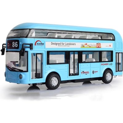 1:36 Schaal Dubbeldekker Bus Speelgoed Modelauto's Legering Diecast Miniatuur Bussen Geluid Licht Deuren Geopend Terugtrek Voertuig Cadeaus Kinderen gray