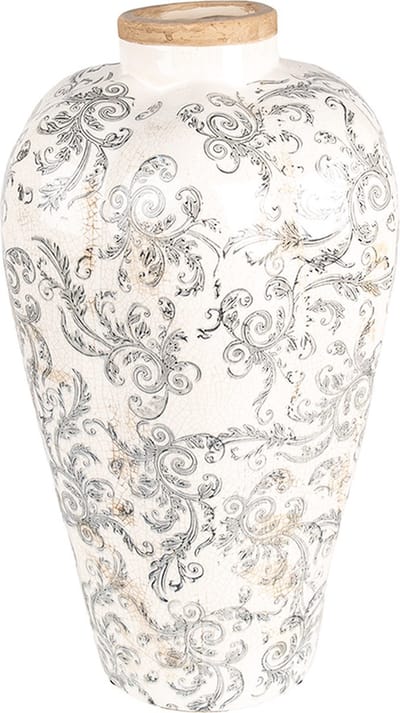 Clayre & Eef Vaas Ø 24x40 cm Beige Grijs Keramiek Bloemen